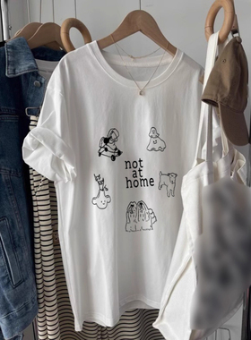 ELOF01859# 官图 21支纯棉210克（100%棉）慵懒宽松卡通印花短袖T