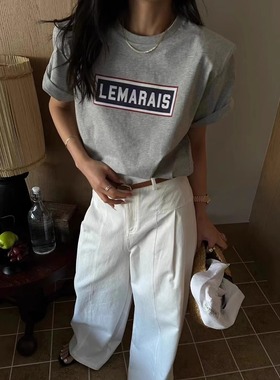 ELOF01065# 官图 21支纯棉210克（100%棉）短袖T恤女宽松大码印花