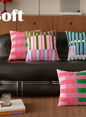 彩色复古抱枕卧室床头枕靠枕方形可拆卸枕套印花客厅沙发舒适靠枕