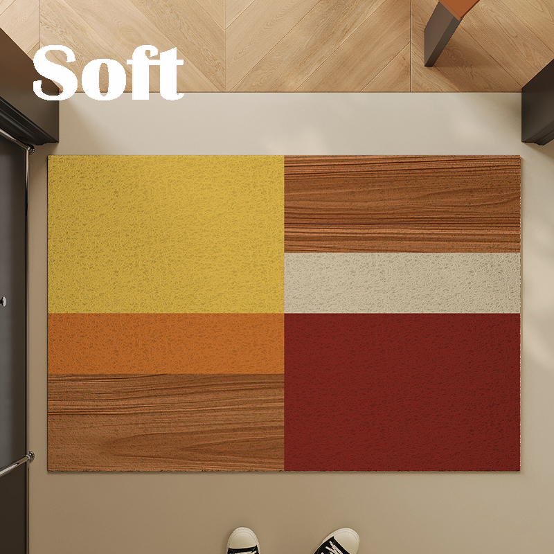 包豪斯拼色木纹地垫丝圈入户门垫玄关耐磨除尘垫可裁剪免清洗脚垫