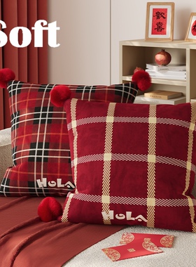 新年红色抱枕家用客厅沙发靠枕靠垫子卧室床头枕办公室宿舍靠枕垫