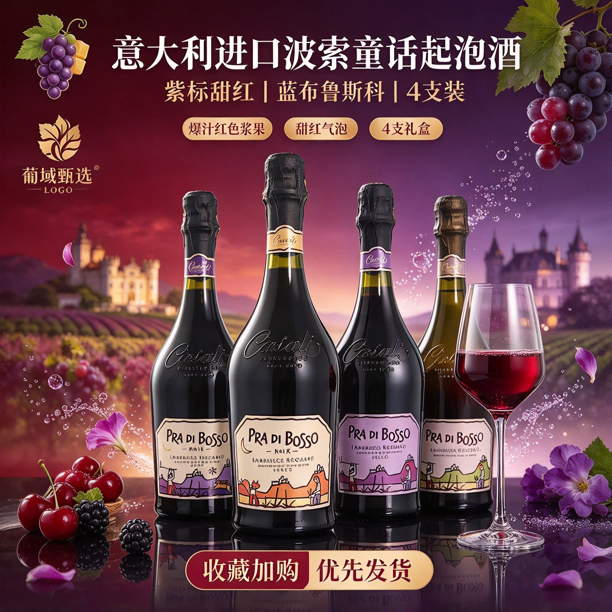 爆汁红色浆果意大利波索起泡酒