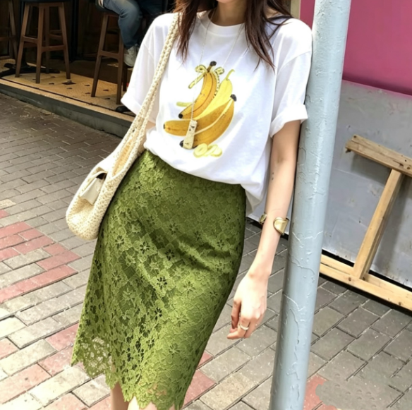 小众印花撞色高腰显瘦短裙两件套