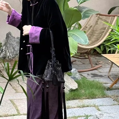 新中式国风盘扣真丝丝绒外套女