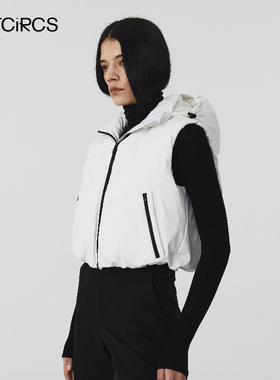 OUTCiRCS机能风短款羽绒马甲2024冬新款时尚休闲基础简约连帽外套