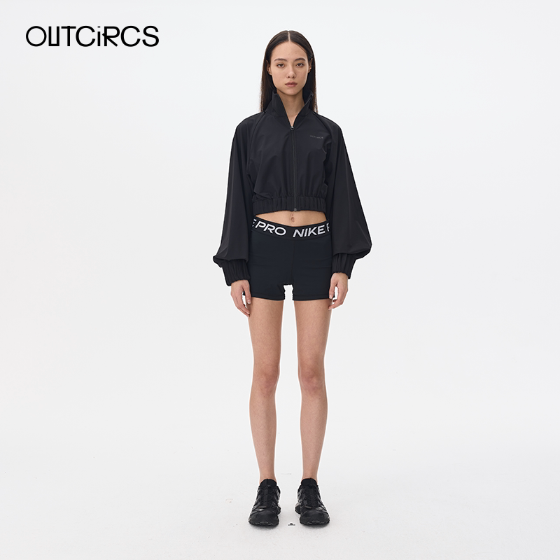 OUTCiRCS风琴褶袖口隐形拉链短款球衣夹克2025春季新品女士外套
