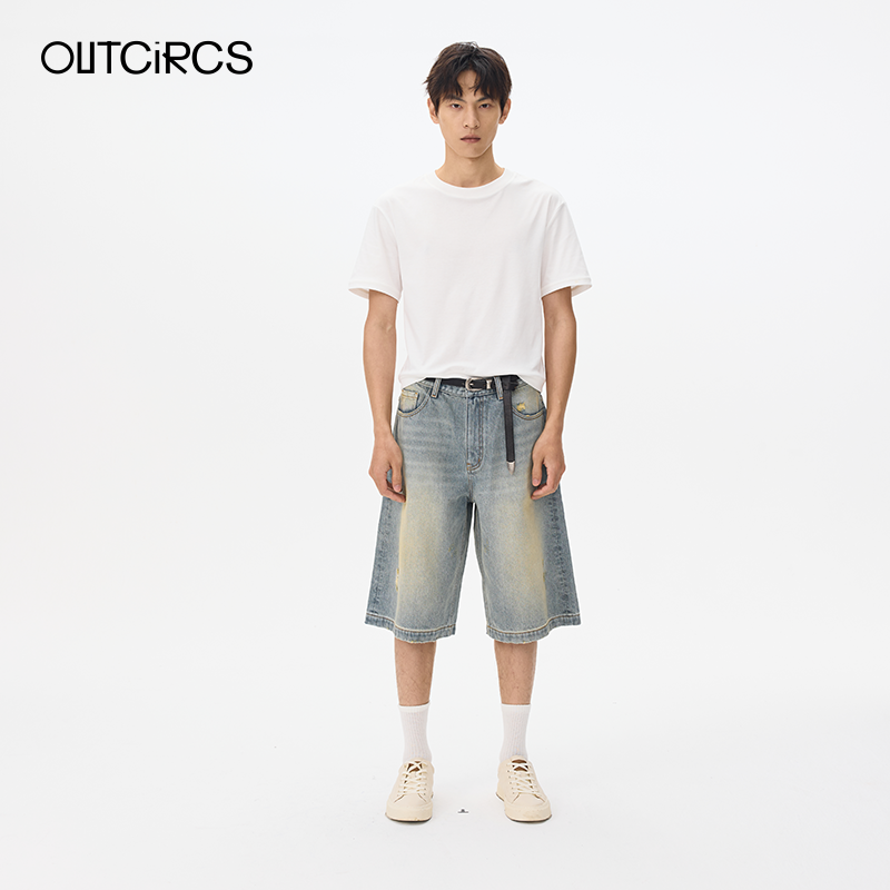 OUTCiRCSA型水洗做旧牛仔七分裤