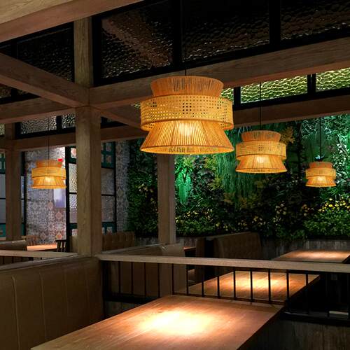 侘寂风麻绳吊灯复古餐厅主灯藤编禅意茶室民宿饭店酒店日式灯具