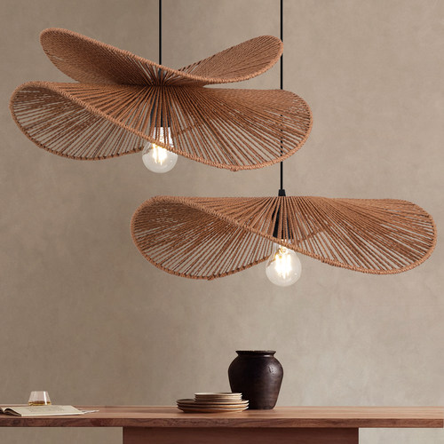 中古风侘寂麻绳吊灯复古创意卧室客厅灯手工编织日式民宿餐厅灯具