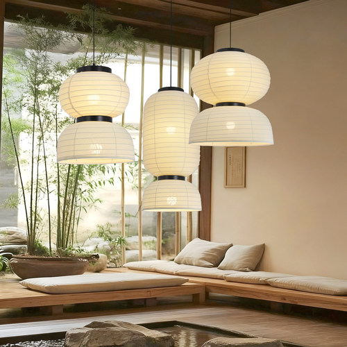 日式餐厅吊灯侘寂风民宿卧室床头布艺灯罩复古禅意茶室吧台餐桌灯