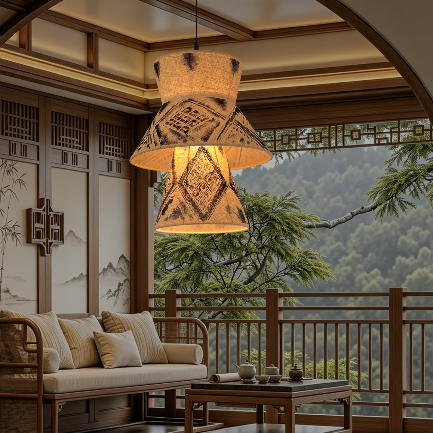 侘寂风酒店布艺吊灯复古餐厅宴会厅民宿吧台包厢火锅店客厅灯具