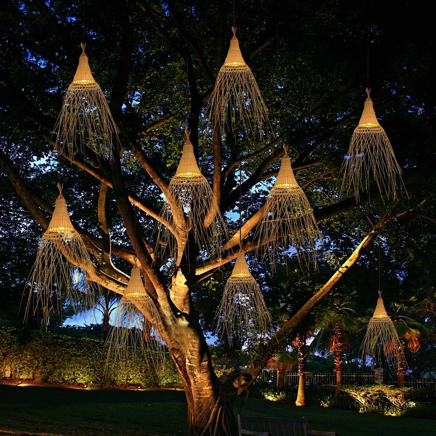 户外庭院竹编灯园林景观装饰观感氛围灯商业民宿花园景区挂树吊灯