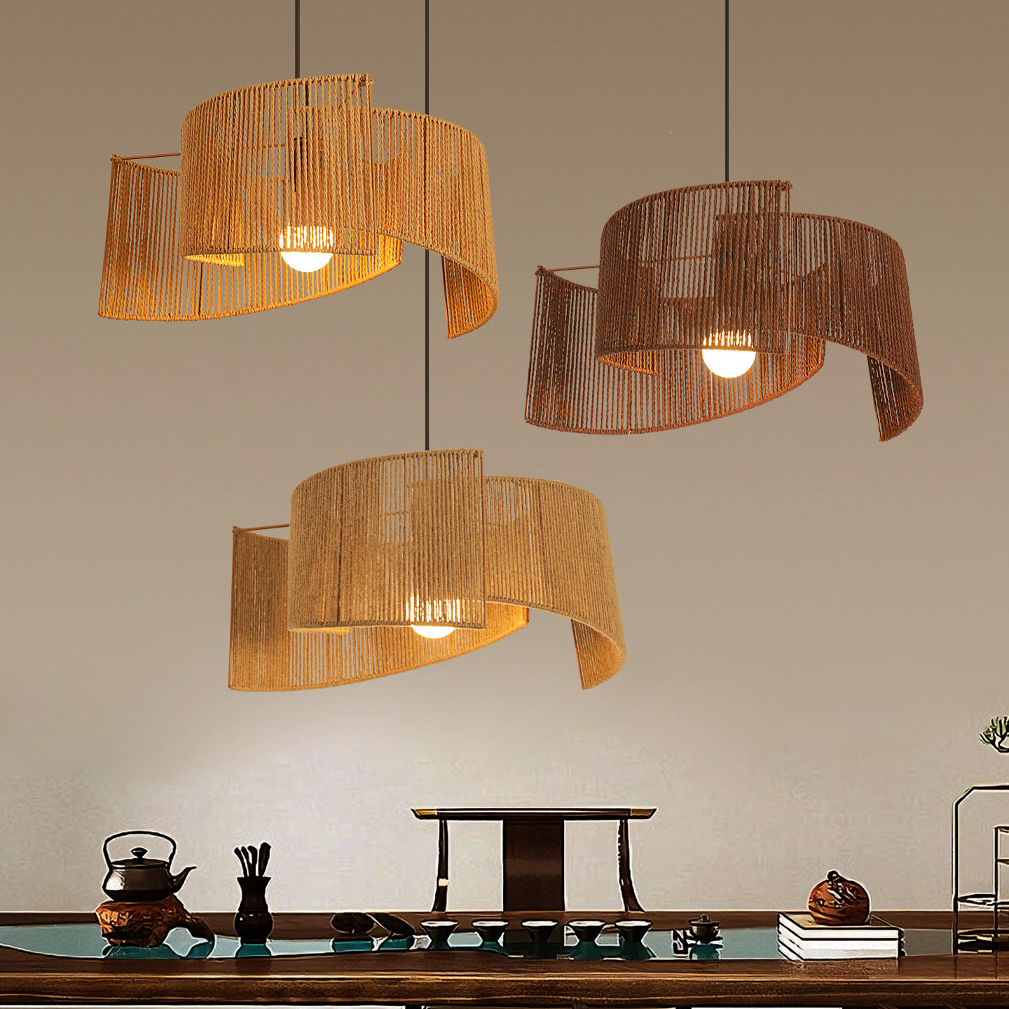 中古风麻绳餐厅吊灯侘寂风民宿卧室酒店餐桌灯具创意复古纸绳灯罩,家装灯饰光源,酒店/宴会厅/餐饮吊灯,淘宝优惠券,粉丝福利购,淘宝优惠卷