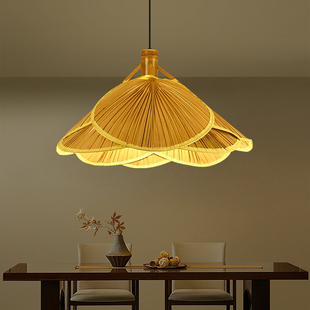 竹编吊灯新中式茶室禅意东南亚日式灯具创意个性草帽灯竹子竹艺灯
