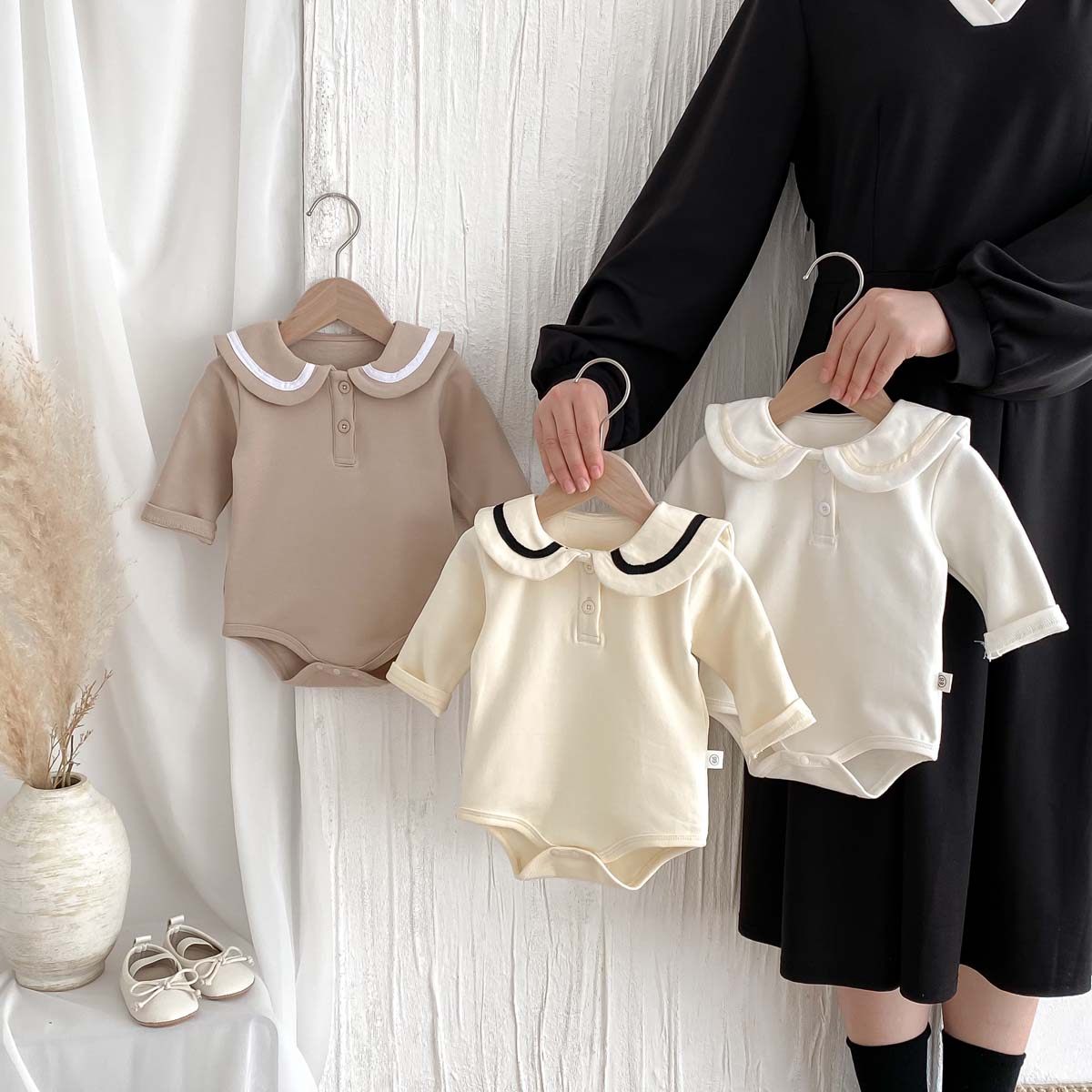 婴幼儿韩版娃娃领海军风纯棉连体包屁哈衣可爱男女宝宝衣服春秋款