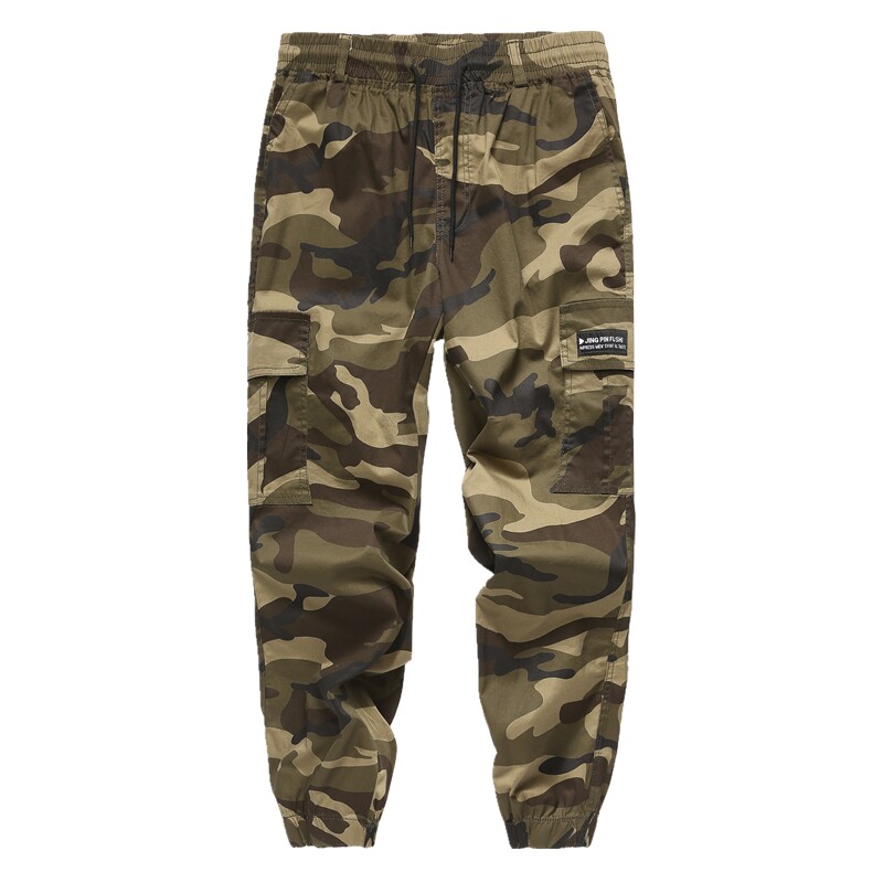 迷彩工装裤男士夏季薄款纯棉耐磨弹力长裤宽松束脚劳保工作服裤子