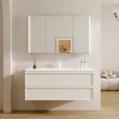 法式奶油风陶瓷一体盆浴室柜组合