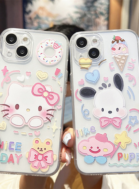 卡通可爱kitty猫适用苹果14promax手机壳iPhone13凯蒂猫12pro情侣女款11帕恰狗16硅胶17/xr软8plus防摔7套15u