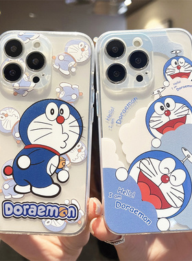 可爱卡通叮当猫适用于iphone14promax苹果13/15手机壳11/12pro全包男女16/17软硅胶7/8plus透明防摔6sp保护套