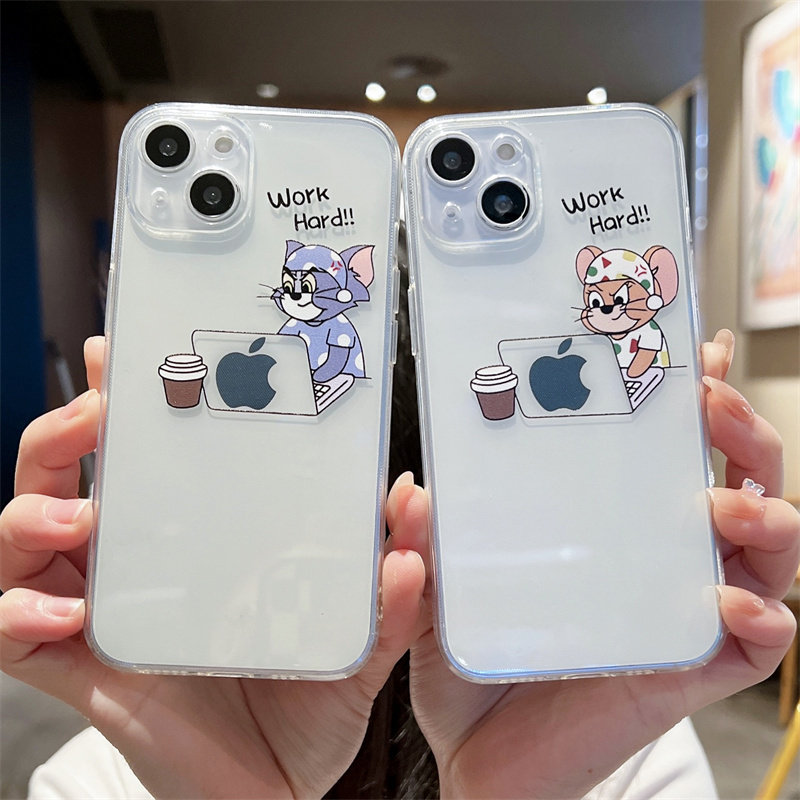 情侣加班猫和老鼠适用iphone14苹果13promax手机壳15pro全包女12创意11promax软17硅胶16透明8plus防摔7套6sp