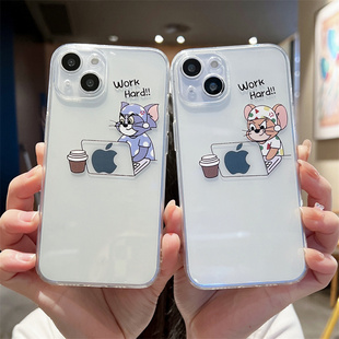 情侣加班猫和老鼠适用iphone14苹果13promax手机壳15pro全包女12创意11promax软17硅胶16透明8plus防摔7套6sp