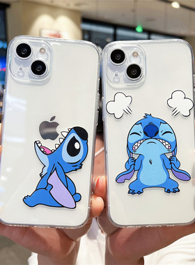 可爱生气吃苹果史迪仔适用iPhone13/15promax苹果11/12/14手机壳17/16全包透明7/8plus女硅胶6sp防摔软壳保护