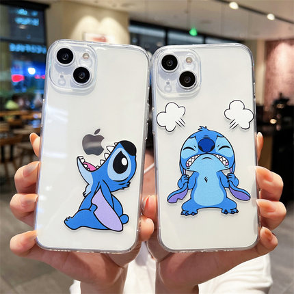 可爱生气吃苹果史迪仔适用iPhone13/15promax苹果11/12/14手机壳17/16全包透明7/8plus女硅胶6sp防摔软壳保护
