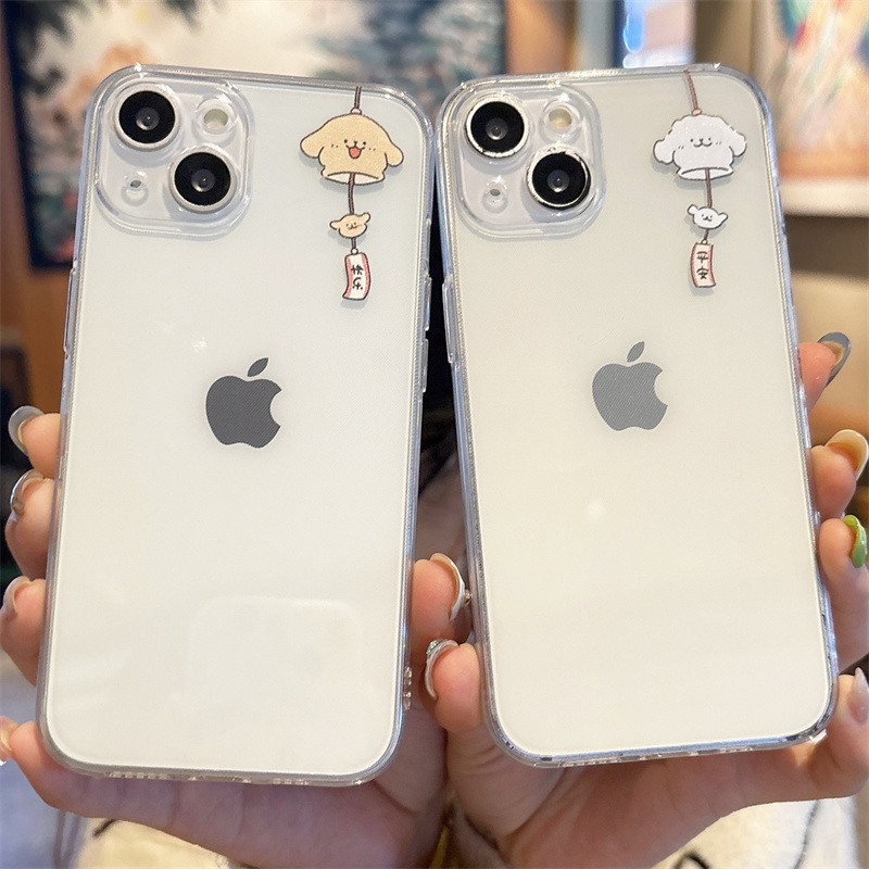 平安快乐风铃小狗适用iphone16苹果15promax手机壳14plus情侣13新款12mini卡通11可爱17创意xr透明8/7/6软壳