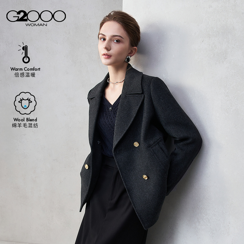 【绵羊毛混纺/商场同款】G2000女装2025秋冬保暖气质毛呢外套.