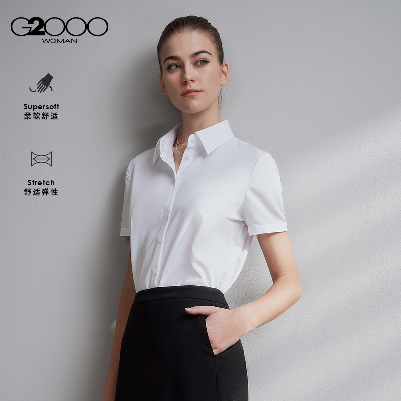 【莫代尔弹性/赠送蝴蝶结】G2000女装2026春夏职业短袖衬衫女.图片