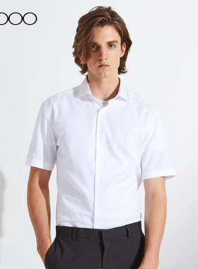 G2000男装防皱短袖衬衫 新款棉质CVC面料修身蓝色衬衣*