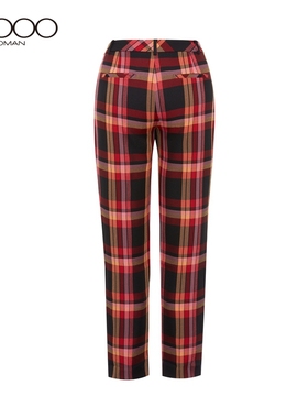 G2000女装新款红色格纹直筒设计感小众时尚西装裤