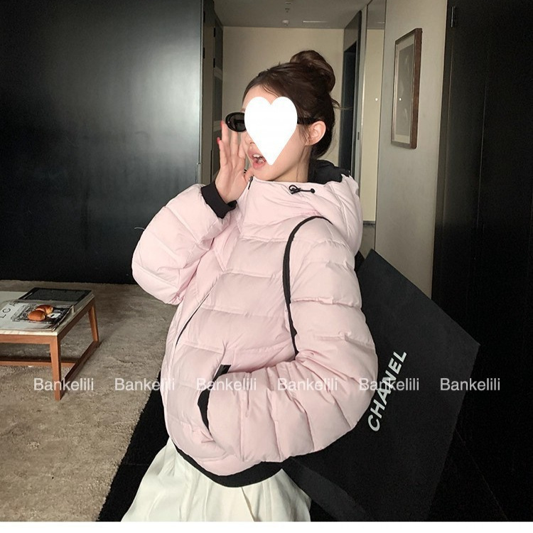现货板栗可Bankelil Mon*ler挚爱羽绒！排骨撞色连帽羽绒服女外套