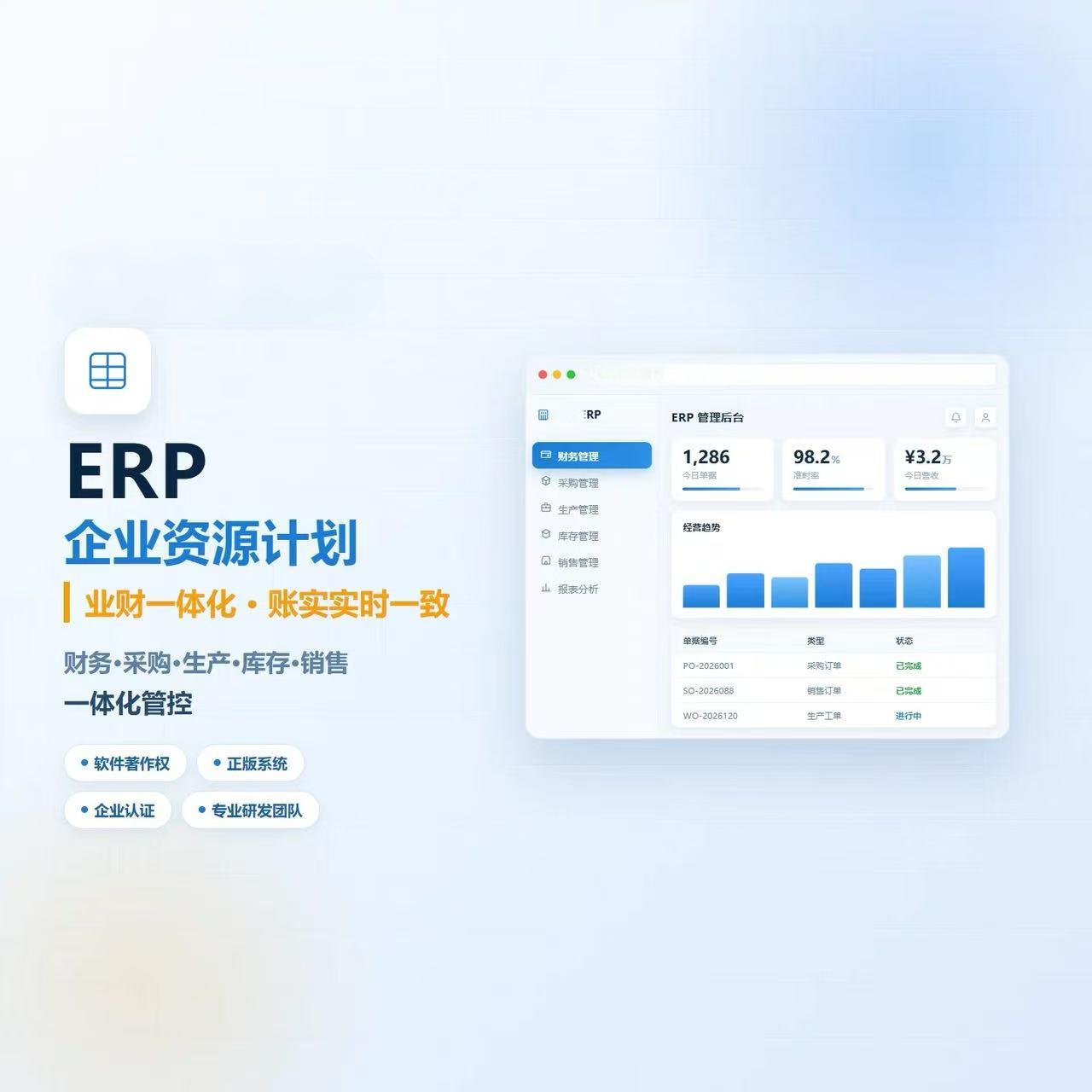 企业ERP管理系统开发 进销存订单库存全流程业务软件源码交付