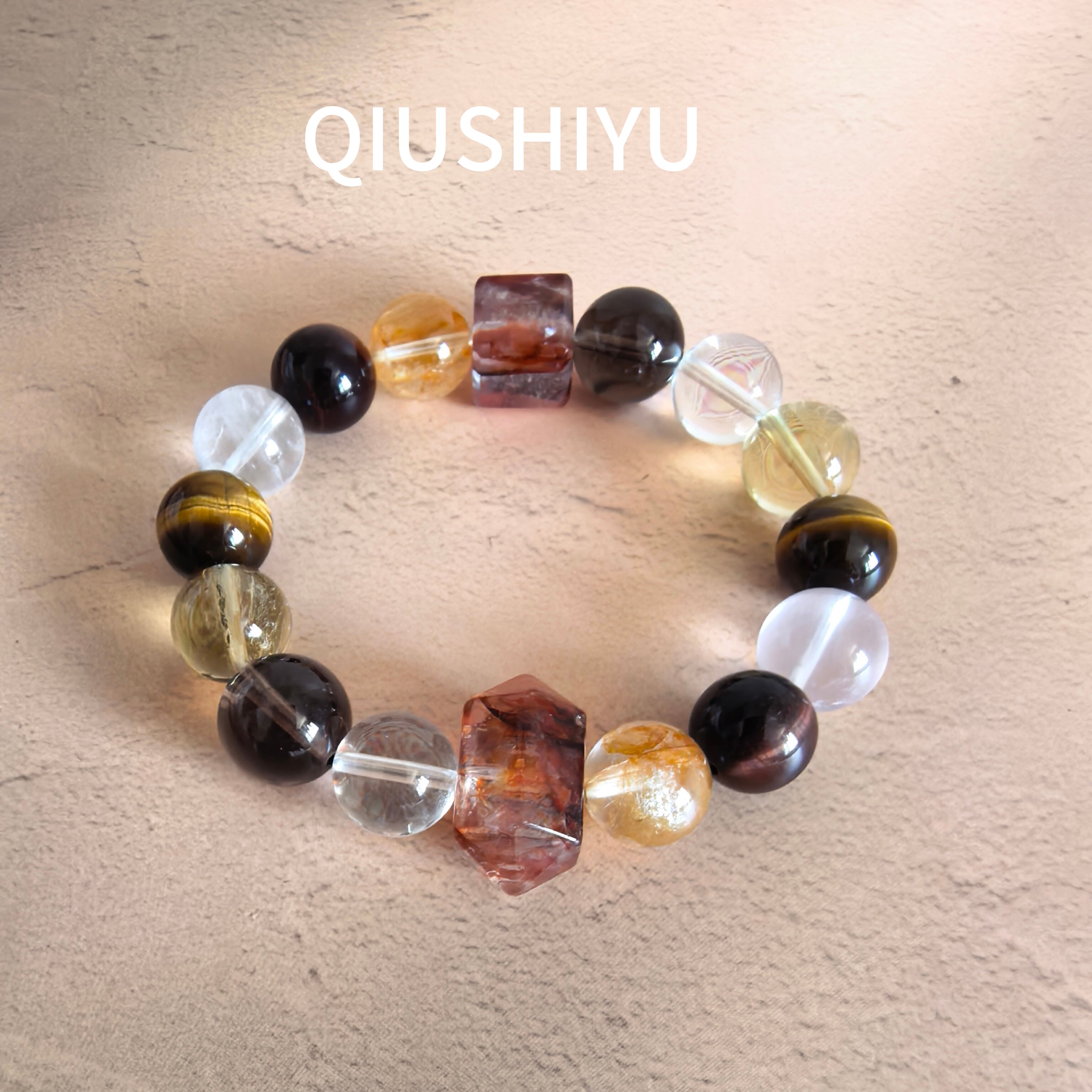 秋莳屿天然红胶花黄胶花白水晶黄水晶茶晶虎眼石多宝手串招财纳福