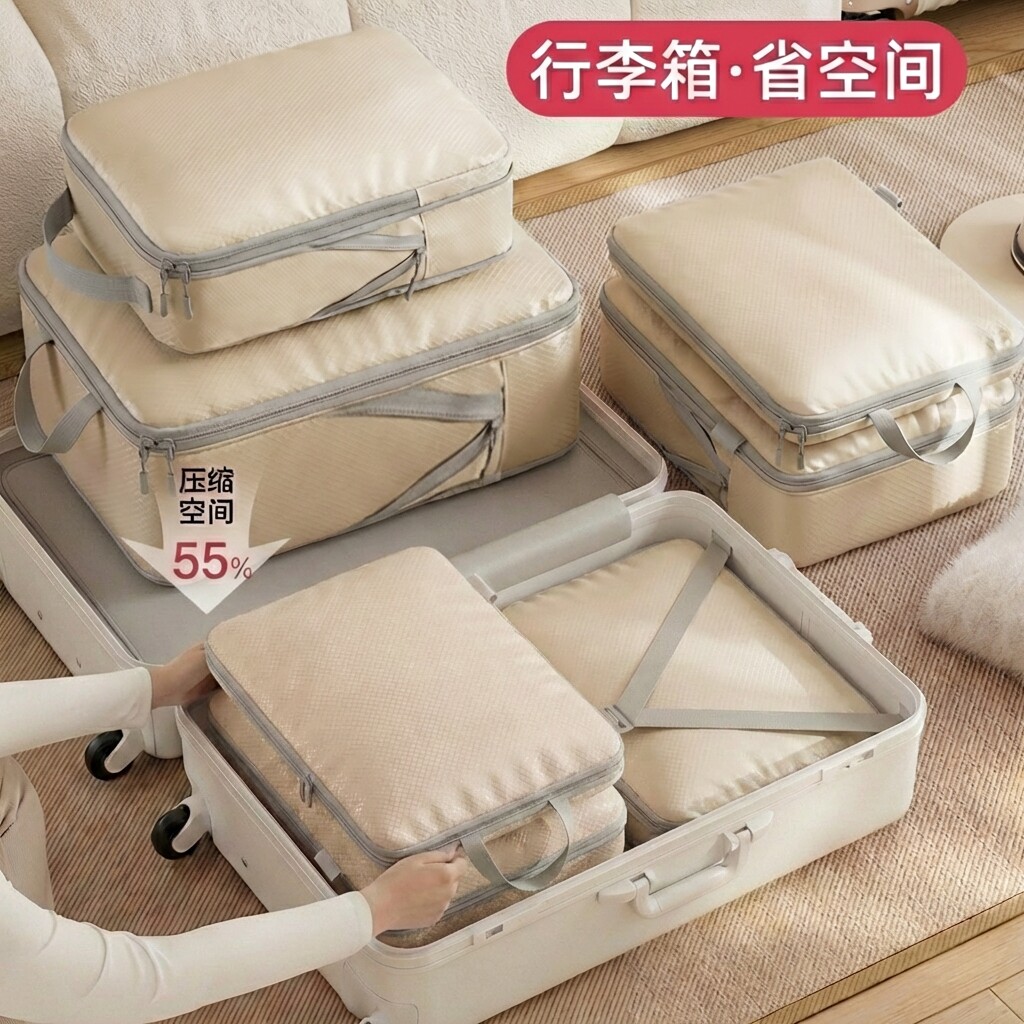 日本牛津布旅行压缩收纳袋行李箱羽绒服衣物内衣整理包出差分装袋