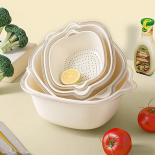 厨房客厅家用洗水果盘塑料淘菜菜篮子 日本八件套洗菜盆沥水篮套装