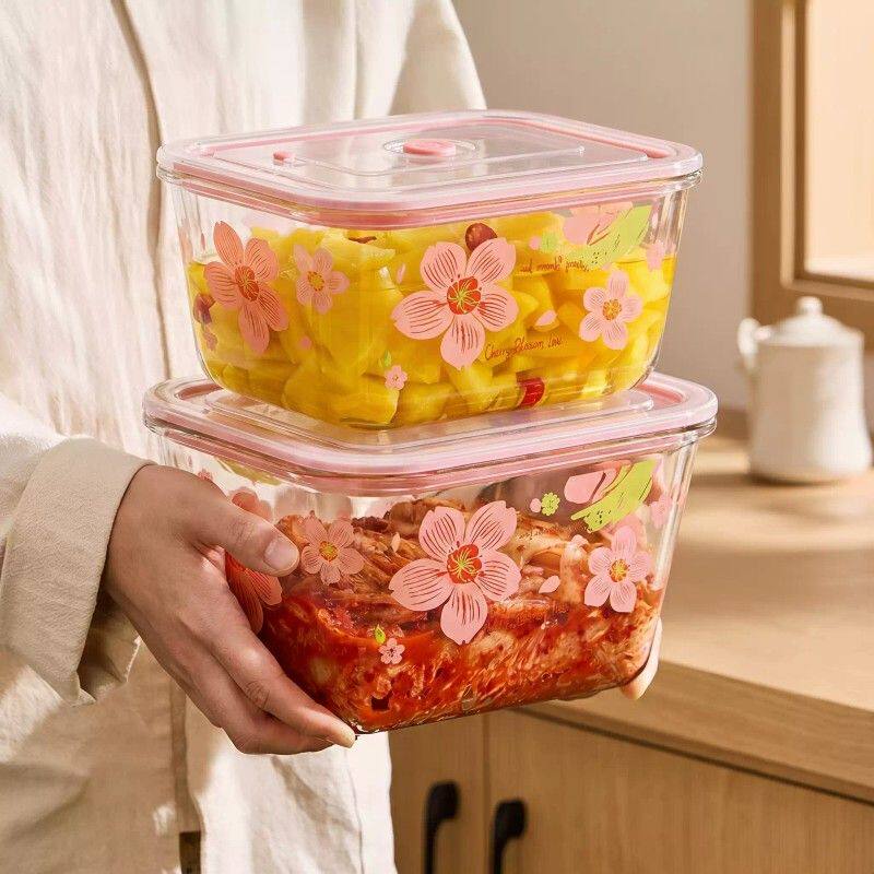 玻璃保鲜盒食品级冰箱专用泡菜盒大容量咸菜密封盒长方形带盖饭盒