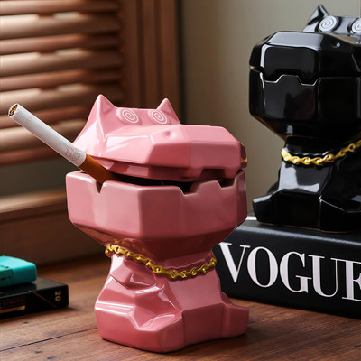 河马烟灰缸防灰飞带盖陶瓷创意可爱搞怪家用客厅办公室高级感摆件