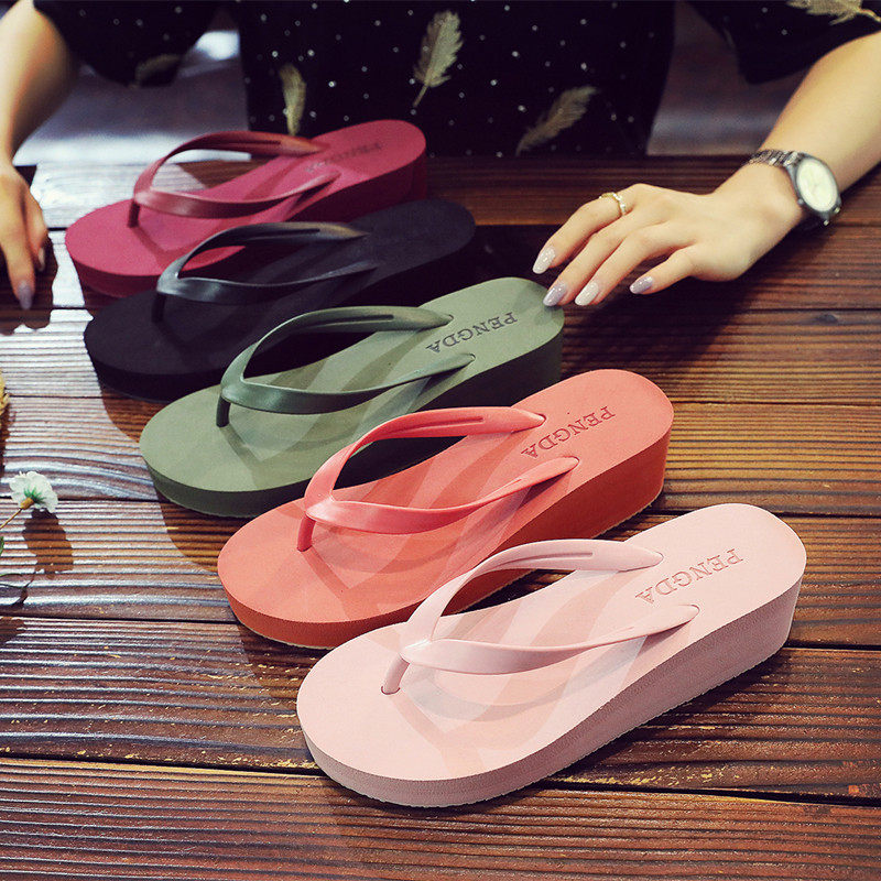 人字拖女厚底夏时尚网红高跟拖鞋防滑夹脚沙滩海边外穿坡跟凉拖鞋,女鞋,人字拖,淘宝优惠券,粉丝福利购,淘宝优惠卷