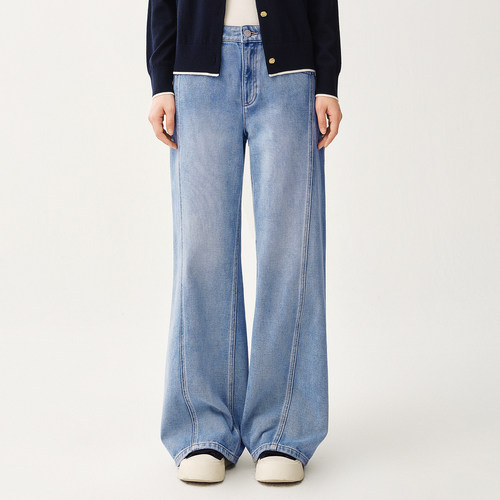 谭飞新疆棉直筒牛仔裤百搭阔腿裤