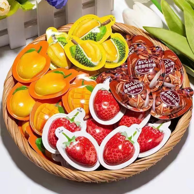 网红创意3D造型榴莲草莓水果图样软糖奶糖婚庆喜糖招待零食送女友
