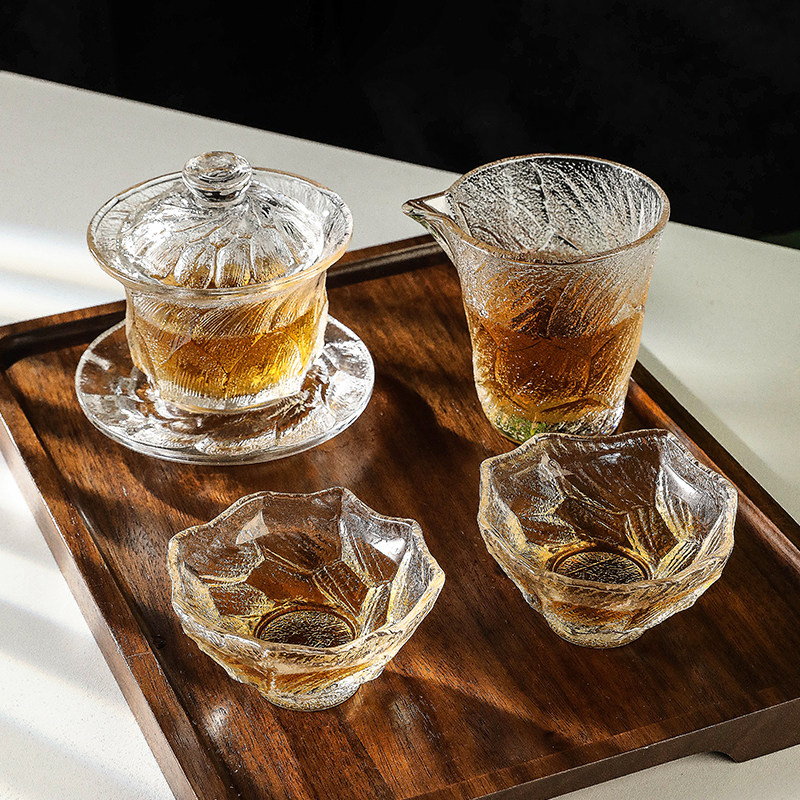 玻璃玄冰三才盖碗泡茶杯