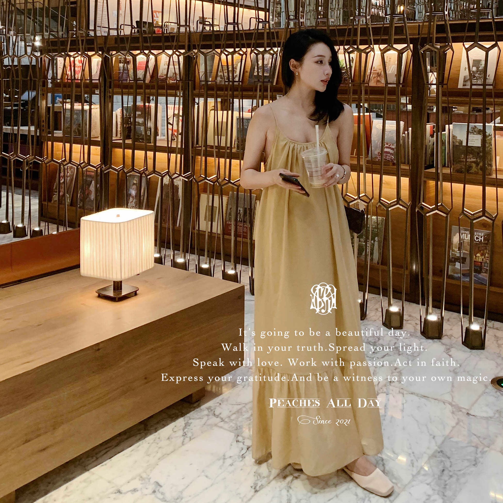 du家法式吊带露背长裙仙气