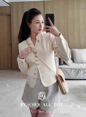 PEACHES ALL DAY日本进口奶油花呢英式马术气质优雅通勤短外套