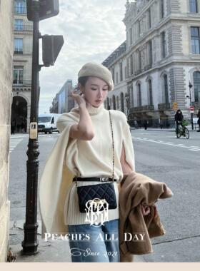 PEACHES ALL DAY人均女明星气质优雅高领设计感斗篷美丽诺毛衣