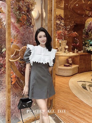 纯欲A字刺绣拼接少女连衣裙du家