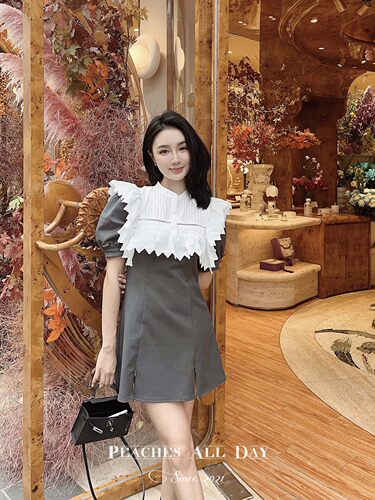 纯欲A字刺绣拼接少女连衣裙du家