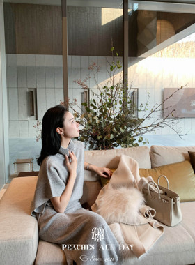 PEACHES ALL DAY暮云灰宽松优雅气质显瘦针织套装上衣包臀开叉裙