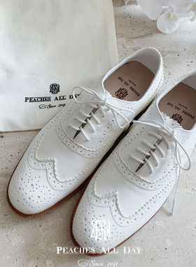 PEACHES ALL DAYdu家手工匠人英伦牛津暴走小牛皮雕花百搭白皮鞋
